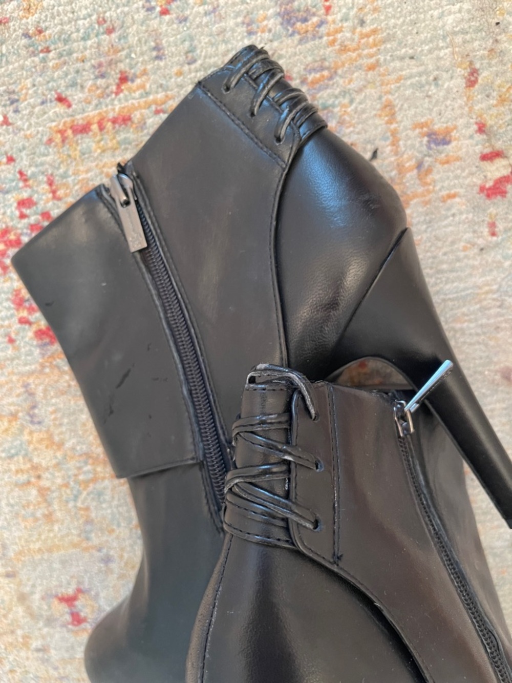 Jessica Simpson Black Leather High Stiletto Ankle Boots - Picture 3 of 5